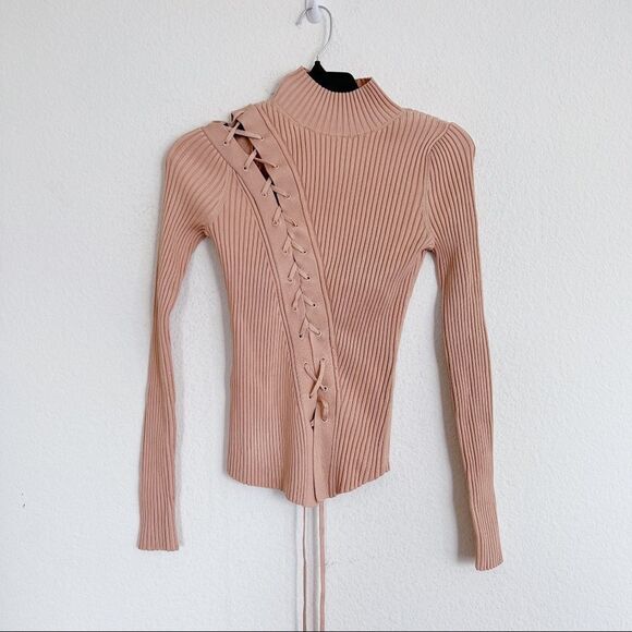 Jonathan Simkhai Brooke Lace Up Rib Knit top Tan Size XS - Picture 7 of 12